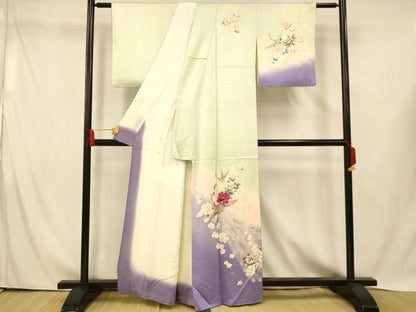 平和屋着物■訪問着 孔雀枝花文 暈し染め 金銀彩 正絹 逸品 AABH4449fw