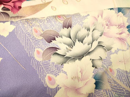 平和屋着物■訪問着 孔雀枝花文 暈し染め 金銀彩 正絹 逸品 AABH4449fw