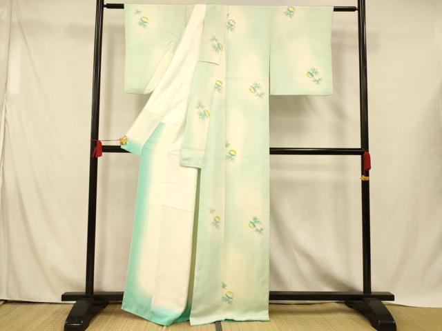 平和屋着物■上質な小紋 地紋起こし 霞草花文 暈し染め 正絹 逸品 AABH4455fw