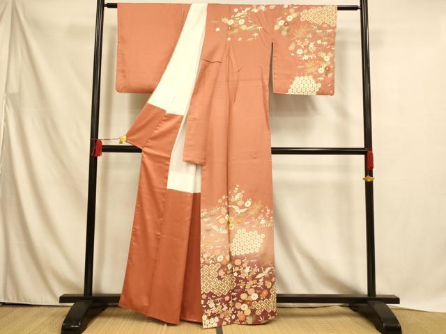 平和屋着物■訪問着　駒刺繍　花鳥七宝文　暈し染め　金彩　正絹　逸品　AABH4464fw