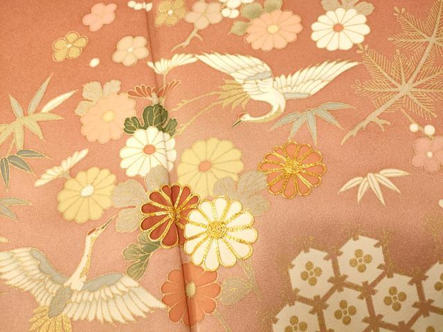 平和屋着物■訪問着　駒刺繍　花鳥七宝文　暈し染め　金彩　正絹　逸品　AABH4464fw