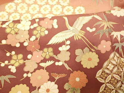平和屋着物■訪問着　駒刺繍　花鳥七宝文　暈し染め　金彩　正絹　逸品　AABH4464fw
