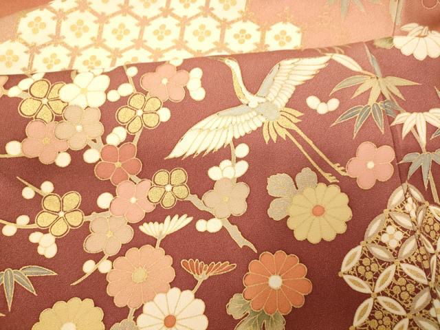 平和屋着物■訪問着　駒刺繍　花鳥七宝文　暈し染め　金彩　正絹　逸品　AABH4464fw