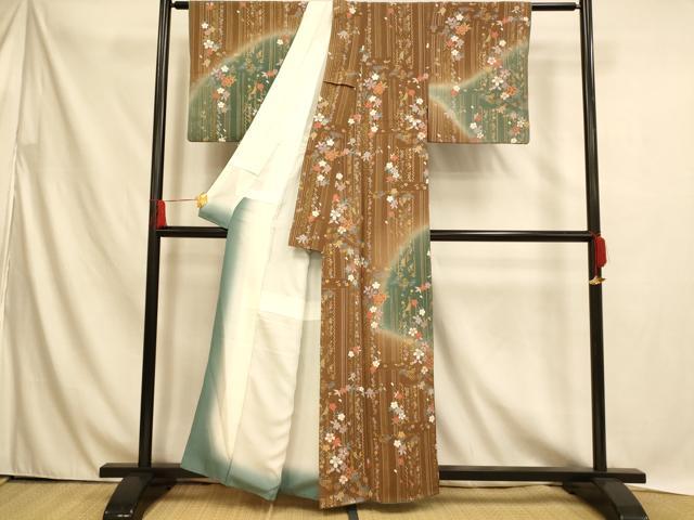 平和屋着物●訪問着　霞文　暈し染め　鬼しぼ縮緬　正絹　逸品　AABF1804ck 平和屋着物○白鷹お召 蚊絣 霞文 鬼しぼ縮緬 正絹 逸品 DAAU0690tw