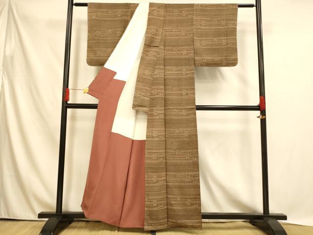 平和屋着物■上質な小紋　横段文　正絹　逸品　未使用　AABH4474fw