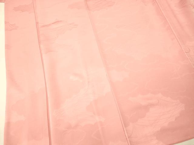 平和屋着物□上質な色無地 雲取り草葉地紋 珊瑚色 正絹 逸品