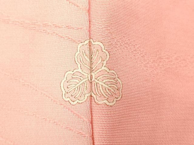 平和屋着物▽上質な色無地　単衣　珊瑚色　正絹　逸品　AABG1007jh 平和屋着物□上質な色無地 雲取り草葉地紋 珊瑚色 正絹 逸品