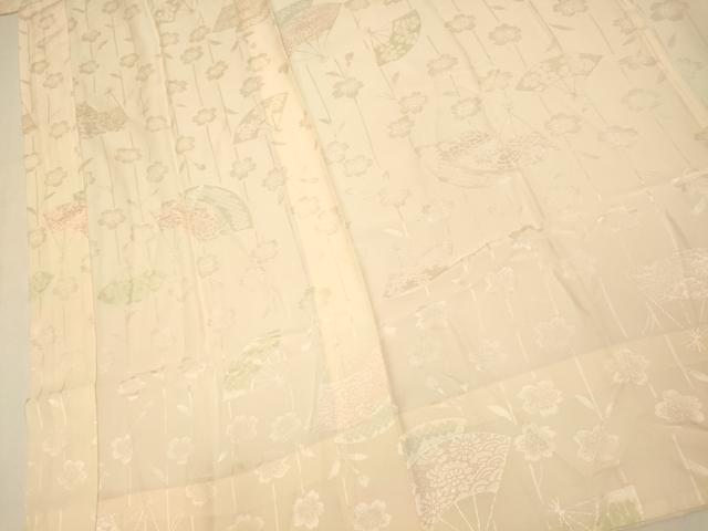 平和屋着物■長襦袢 無双仕立て 扇子枝垂れ花地紋 暈し染め 正絹 逸品 AABH4487fw