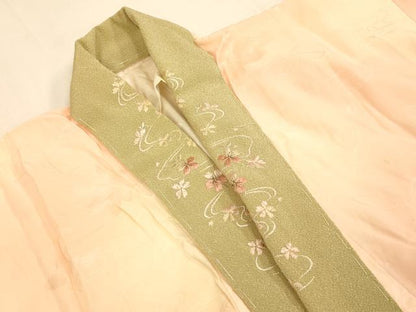 平和屋着物■長襦袢　無双仕立て　楓流水地紋　暈し染め　半衿刺繍　正絹　逸品　AABH4488fw