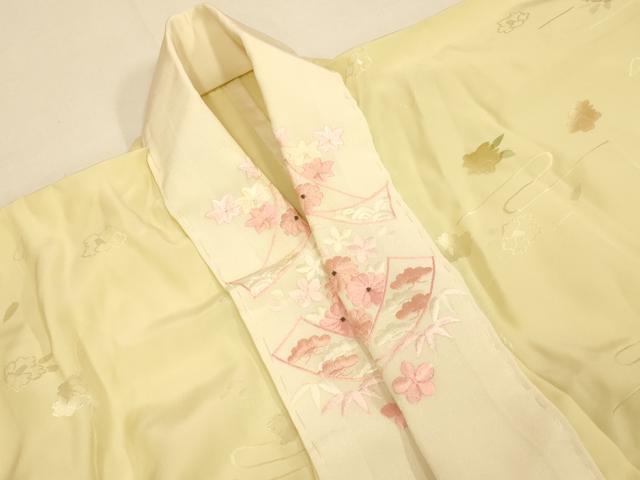 平和屋着物■長襦袢 無双仕立て 地紋起こし 舞花文 半衿刺繍 正絹 逸品 AABH4490fw