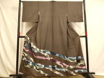 平和屋着物■色留訪問着　重ね熨斗文　暈し染め　銀通し地　正絹　逸品　AABH4495fw