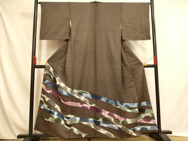 平和屋着物■色留訪問着　重ね熨斗文　暈し染め　銀通し地　正絹　逸品　AABH4495fw