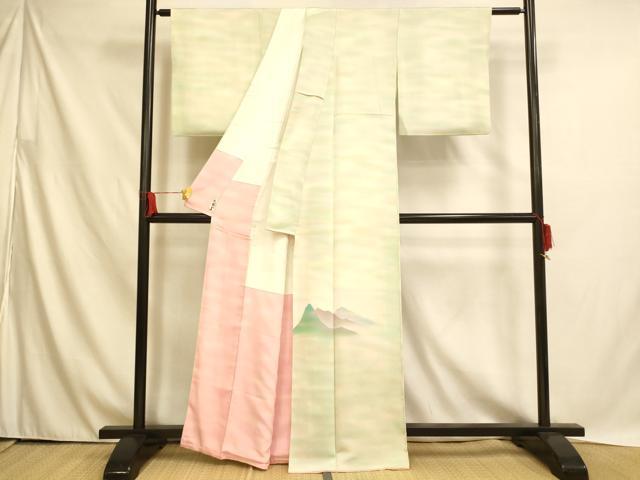 平和屋着物■色留訪問着 霞山重ね文 暈し染め 正絹 逸品 AABH4507fw