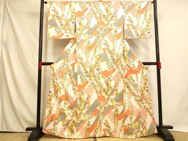 平和屋着物■上質な小紋 草花熨斗文 正絹 逸品 AABH4508fw