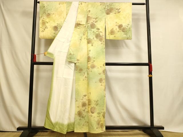 平和屋着物■上質な小紋 地紋起こし 霞枝花文 暈し染め 正絹 逸品 AABH4509fw