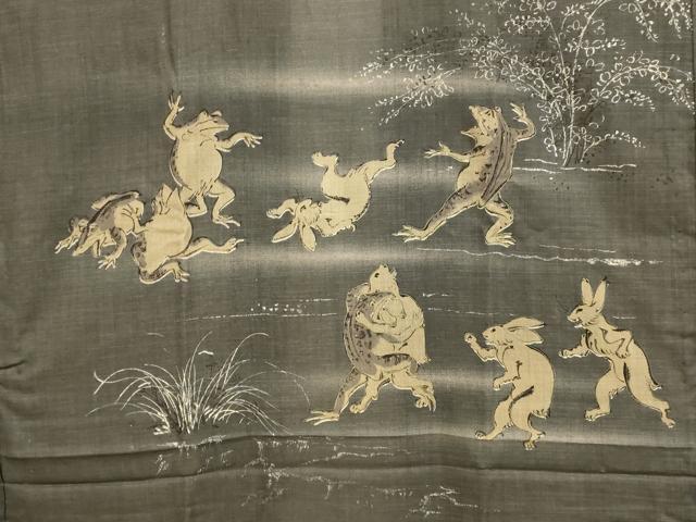 平和屋着物○上質な長襦袢 無双仕立て 鳥獣戯画 蒸栗色地 逸品