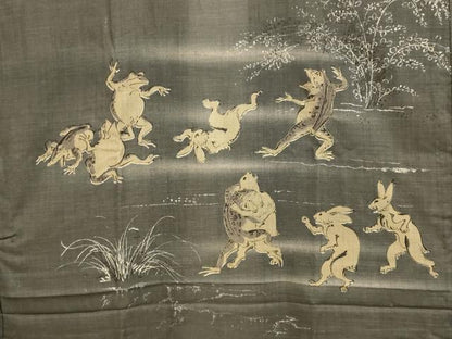 平和屋着物■男性　長襦袢　無双仕立て　手描き　鳥獣戯画　AABH4511fw