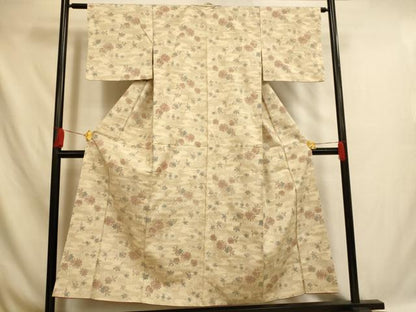 平和屋着物■上質な紬　エ霞草花文　正絹　逸品　AABH4513fw