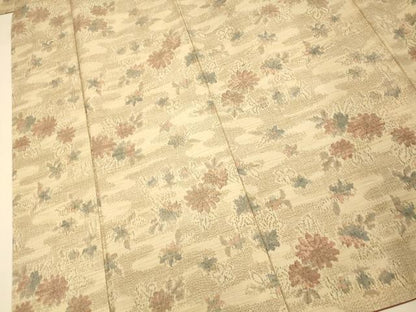 平和屋着物■上質な紬　エ霞草花文　正絹　逸品　AABH4513fw