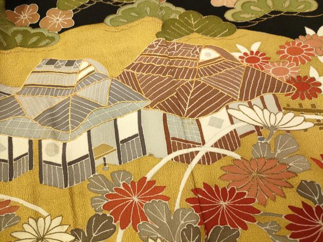 平和屋着物■豪華黒留袖　駒刺繍　風景文　金彩　正絹　逸品　AABH4521fw