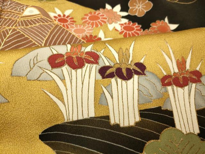平和屋着物■豪華黒留袖　駒刺繍　風景文　金彩　正絹　逸品　AABH4521fw