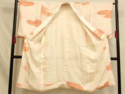 平和屋着物■長襦袢　袷　雲取り飛鶴文　半衿刺繍　正絹　逸品　AABH4522fw
