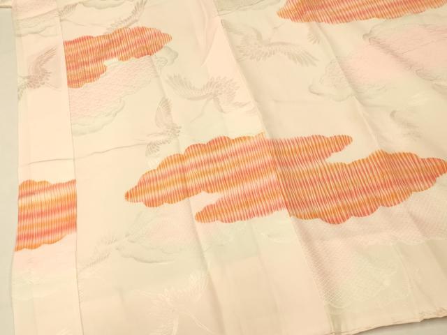 平和屋着物■長襦袢　袷　雲取り飛鶴文　半衿刺繍　正絹　逸品　AABH4522fw