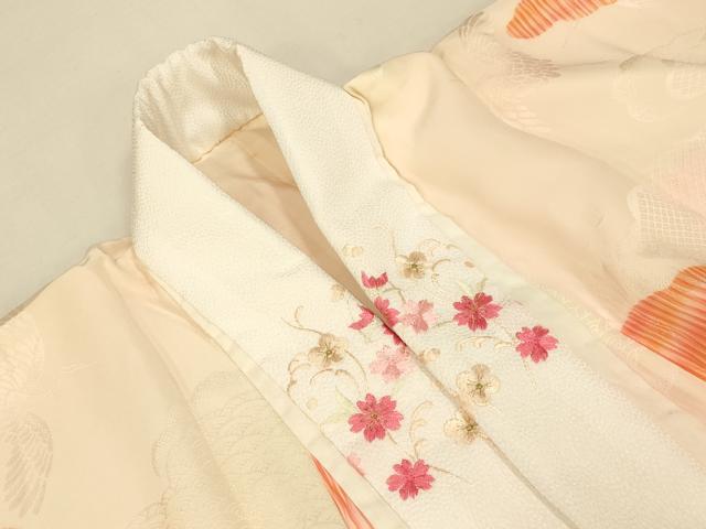 平和屋着物■長襦袢　袷　雲取り飛鶴文　半衿刺繍　正絹　逸品　AABH4522fw