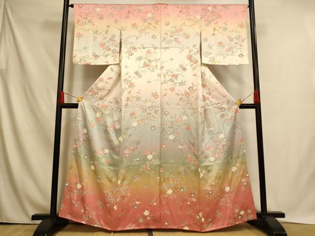 平和屋着物■訪問着　枝花霞文　暈し染め　金彩　正絹　逸品　AABH4525fw