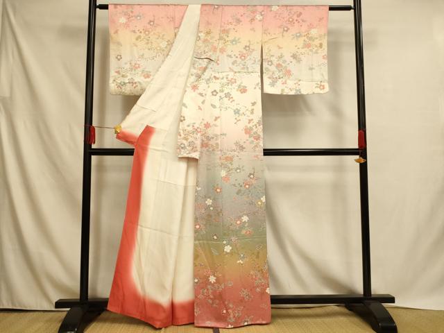 平和屋着物■訪問着　枝花霞文　暈し染め　金彩　正絹　逸品　AABH4525fw