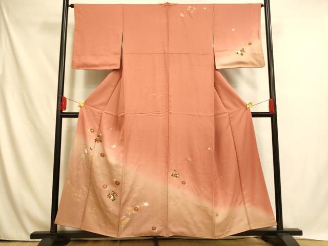 平和屋着物●極上　訪問着　立波花蝶文　金彩　木蘭色地　逸品　CZAA5295s6 平和屋着物□訪問着 花蝶文 暈し染め 金彩 正絹 逸品 未