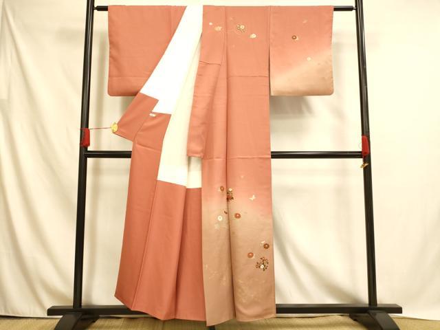 平和屋着物■訪問着　花蝶文　暈し染め　金彩　正絹　逸品　AABH4527fw