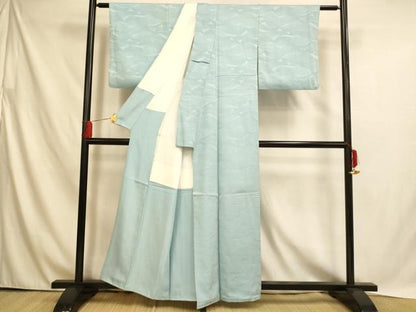 平和屋着物■上質な色無地　流水地紋　空色　正絹　逸品　AABH4528fw