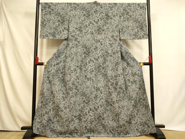 平和屋着物■上質な小紋　型染め　草花文　正絹　逸品　未使用　AABH4530fw