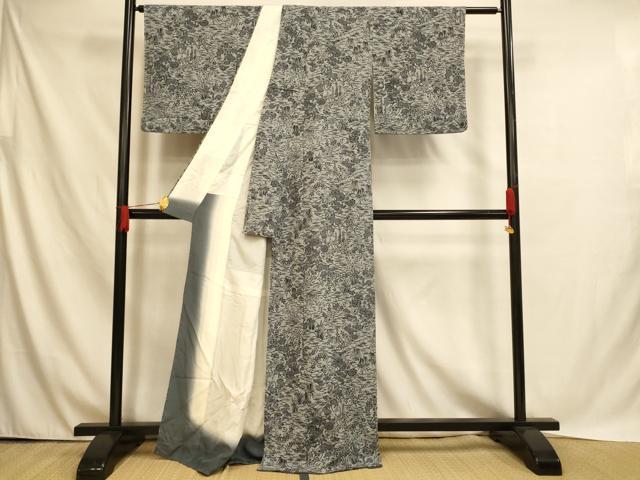 平和屋着物■上質な小紋　型染め　草花文　正絹　逸品　未使用　AABH4530fw