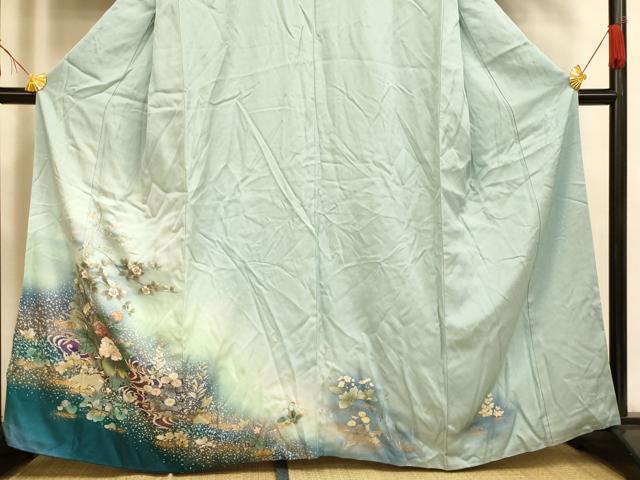 平和屋着物■訪問着　刺繍　草花光琳水文　暈し染め　金糸　金彩　正絹　逸品　AABH4533fw