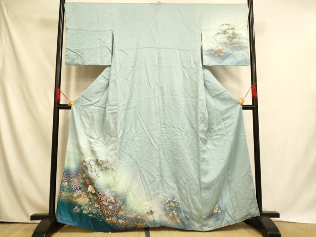 平和屋着物■訪問着　刺繍　草花光琳水文　暈し染め　金糸　金彩　正絹　逸品　AABH4533fw