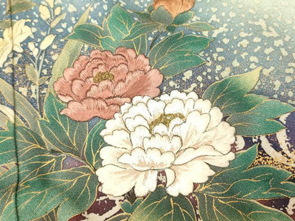 平和屋着物■訪問着　刺繍　草花光琳水文　暈し染め　金糸　金彩　正絹　逸品　AABH4533fw