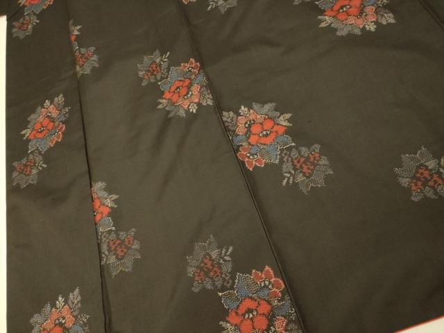 平和屋着物■本場村山大島紬　草花文　黒地　洗える着物　未使用　AABH4534fw