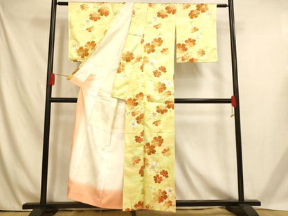 平和屋着物■小紋　エ霞枝花文　暈し染め　金彩　洗える着物　AABH4543fw