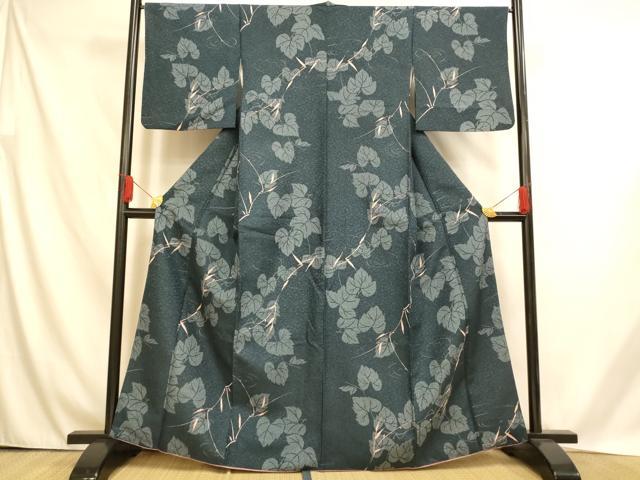 平和屋着物■小紋　葡萄の蔓　笹　金彩　洗える着物　AABH4547fw
