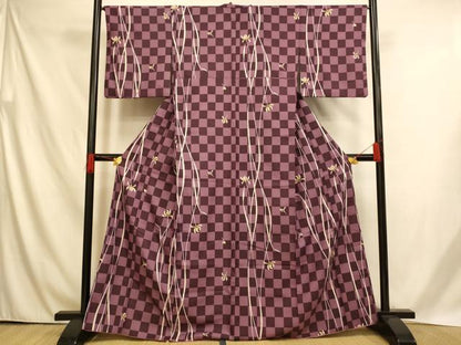 平和屋着物■小紋　枝花格子文　洗える着物　AABH4549fw