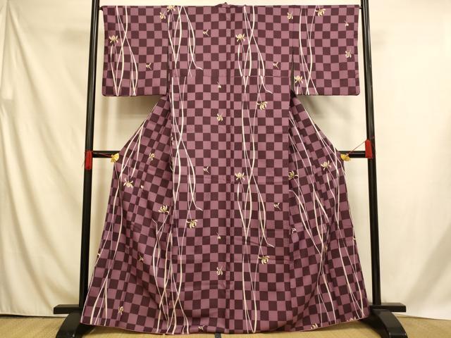 平和屋着物■小紋　枝花格子文　洗える着物　AABH4549fw