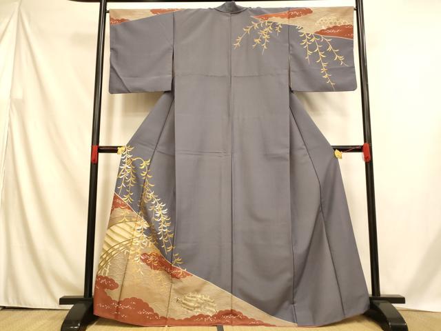平和屋着物■訪問着　枝花渡橋文　金彩　胴抜き仕立て　洗える着物　AABH4552fw