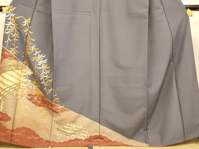 平和屋着物■訪問着　枝花渡橋文　金彩　胴抜き仕立て　洗える着物　AABH4552fw