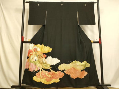 平和屋着物■豪華黒留袖　刺繍　鳳凰吉祥雲取り文　金銀糸　金銀彩　正絹　逸品　AABH4553fw