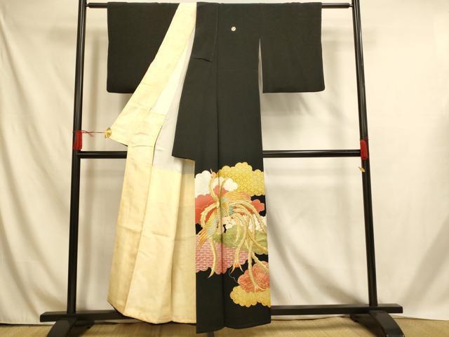 平和屋着物■豪華黒留袖　刺繍　鳳凰吉祥雲取り文　金銀糸　金銀彩　正絹　逸品　AABH4553fw