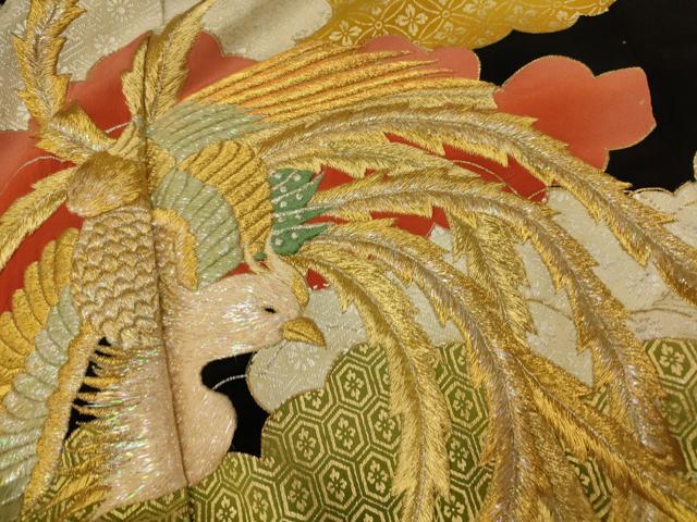 平和屋着物■豪華黒留袖　刺繍　鳳凰吉祥雲取り文　金銀糸　金銀彩　正絹　逸品　AABH4553fw