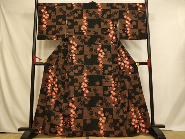 平和屋着物■小紋　桜格子　洗える着物　AABH4554fw