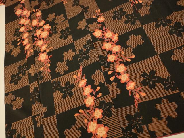 平和屋着物■小紋　桜格子　洗える着物　AABH4554fw